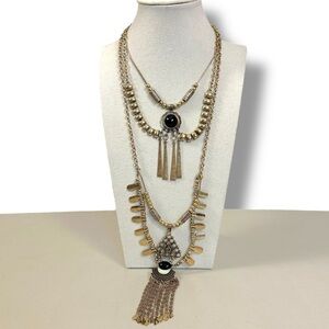 Free People Bring It Home Layered Necklace Gold Black Statement Bohemian Witchy